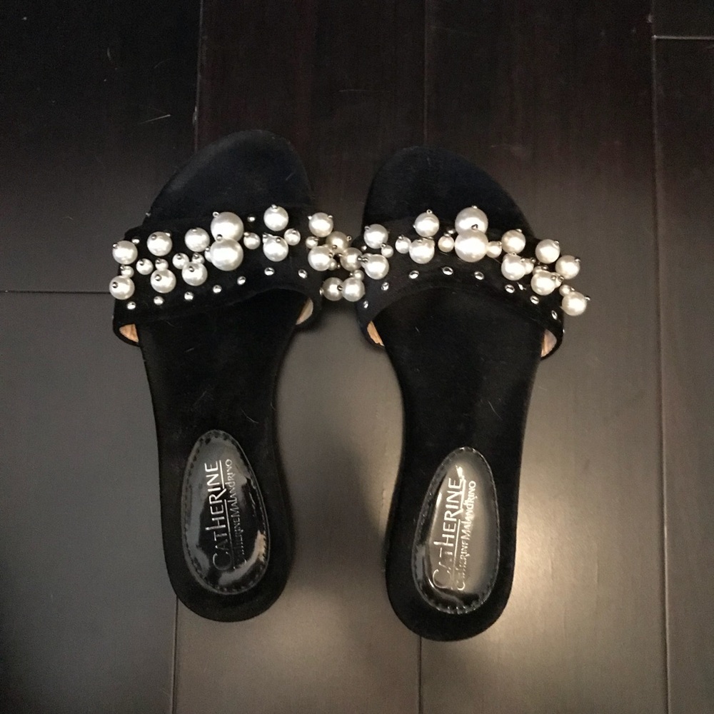 Velvet & pearl slide sandals
